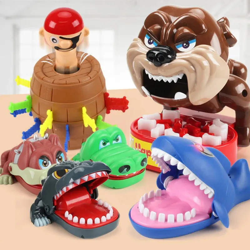 Children Large Shark Mouth Dentist Bite Finger Game Novelty Jokes Kids Cartoon Pirate Barrel Family Trick Funny 240113