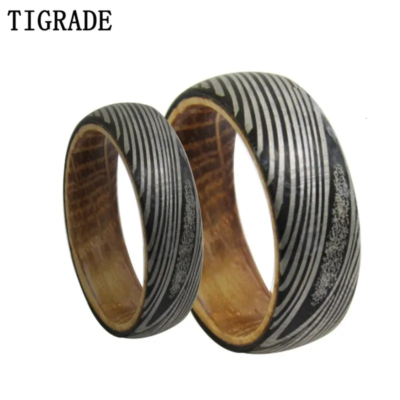 Tigrade 6mm8mm Tungsten Carbide Wine Barrel Wood Grain Ring For Men Women Engagement Wedding Bands Lover Couple Rings 240112