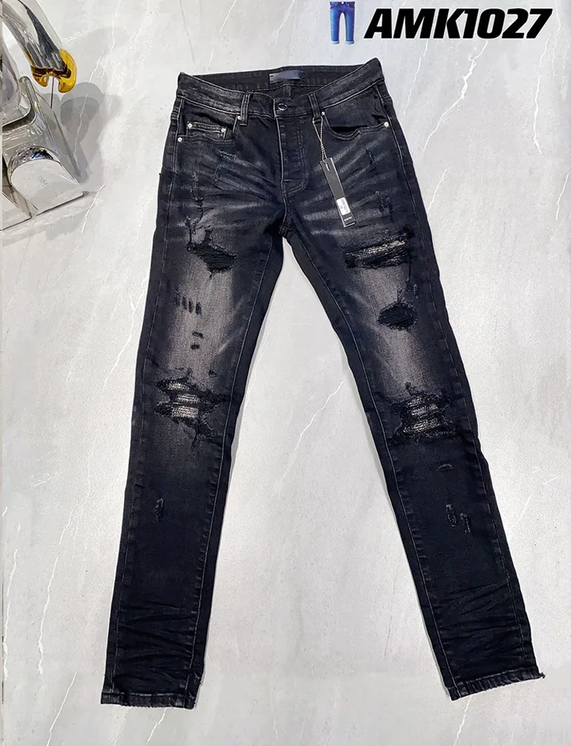 Designer Heren Amirs Jeans High Street Hole Star Patch Heren Dames Amirs Star Borduurpaneel Broek Stretch Slim-Fit Broek Jean Broek Nieuwe Stijl 458