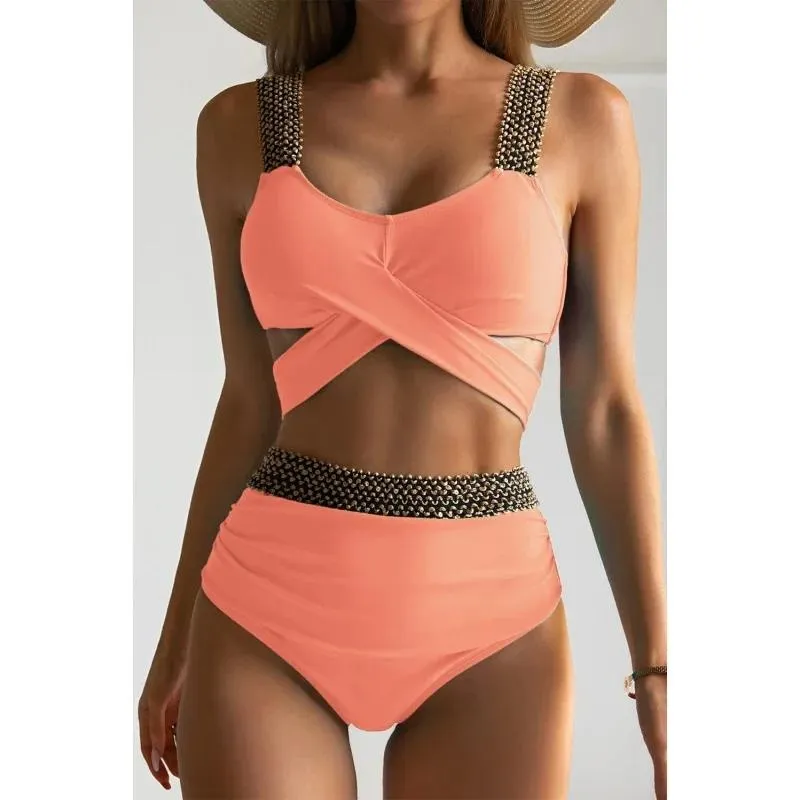 Conjunto tankini feminino rosa, roupa de banho grande plus size, roupa de banho feminina, cintura alta, roupa de praia, duas peças, piscina, traje de banho feminino