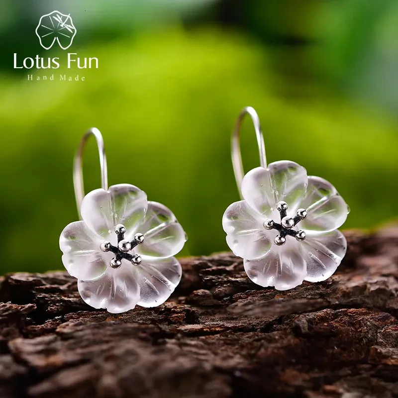 Lotus Fun Echte 925 Sterling Zilveren Oorbellen Handgemaakte Designer Fijne Sieraden Bloem in de Regen Mode Dangle Oorbellen voor Vrouwen 240113