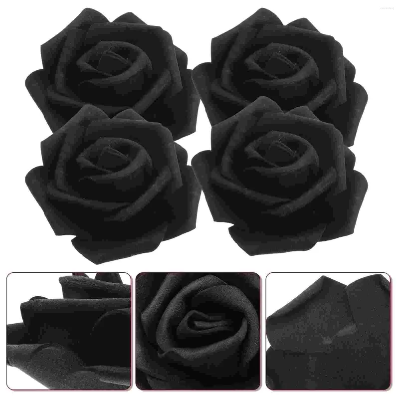 Fleurs décoratives 100 pièces Rose artificielle Roses noires fleur fausse tête décorations de mariage pour têtes de Table pétale artisanat en vrac