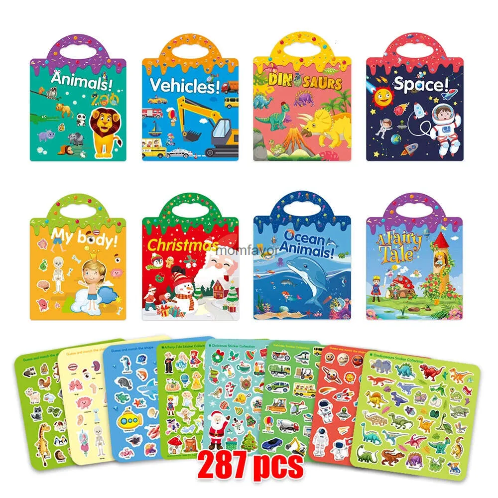 New Kids 'Toy Stickers Barnens återanvändbara klistermärken Böcker Kawaii Stationery Klistermärken för barn Early Education Cartoon Söta klistermärken för barn gåva