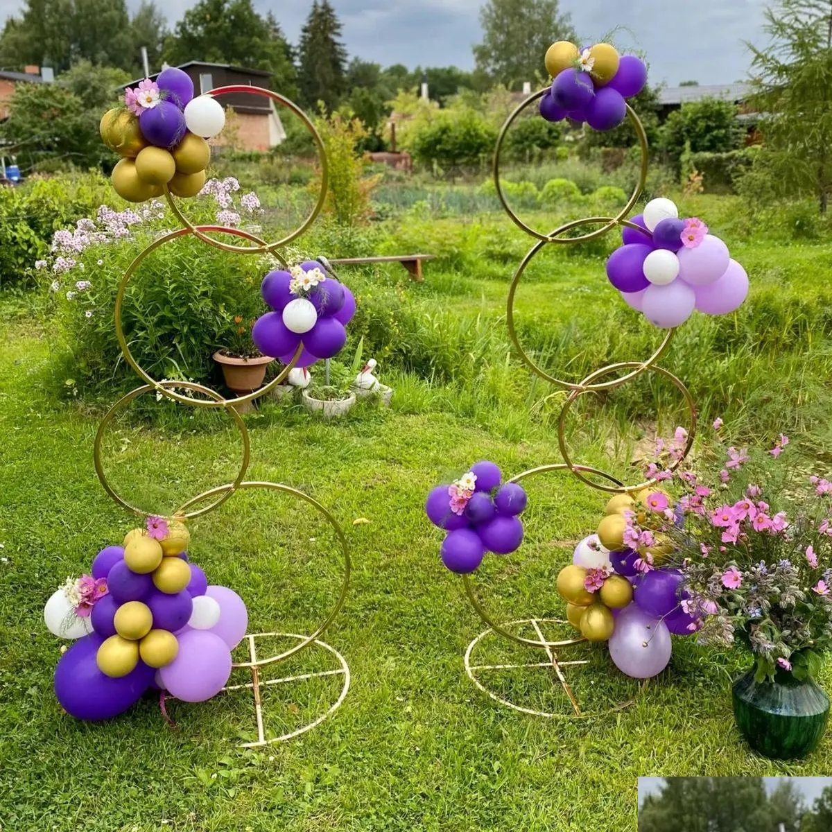 Decoración de fiesta Marco de estante Arco Telón de fondo Globo Soporte Fondo Metal Wwhite Chapado en oro Puerta de flores al aire libre Entrega de gotas Inicio G OTNHV