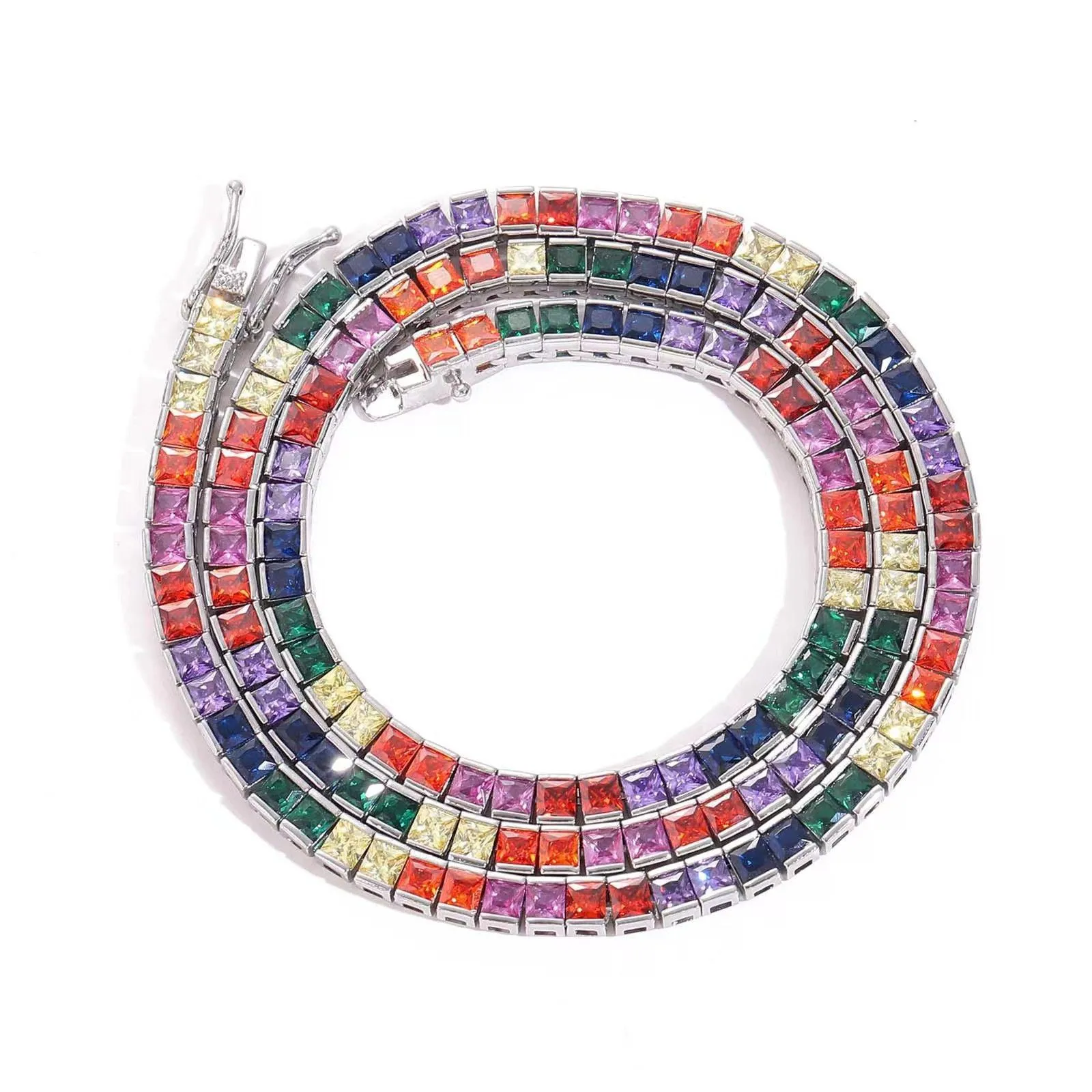 Collana da tennis colorata a maglie cubane da 4 mm Micro inserto quadrato con zirconi Collana hip hop rivolta a sud per uomo e donna Bracciale Drop De Dh7Up