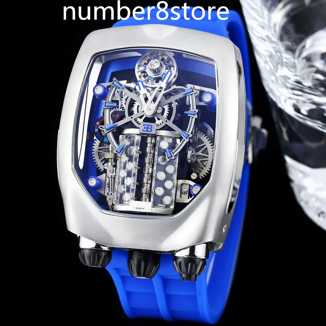 Bugatti Chiron Tourbillon Mens Watch 16 silindirli motor luks JC otomatik buyuk boy bilek saati safir kristal 15 renk