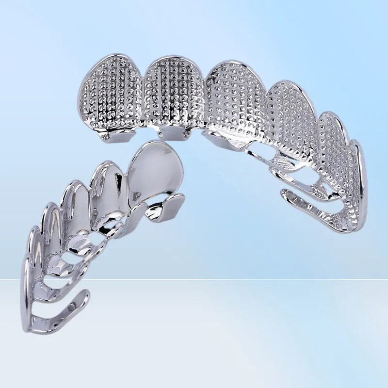 Grillz Dentales Chapados En Oro 18K Estilo Hip Hop, Juego De 6 Piezas Superior E Inferior, Ajuste Fácil Y Brillante