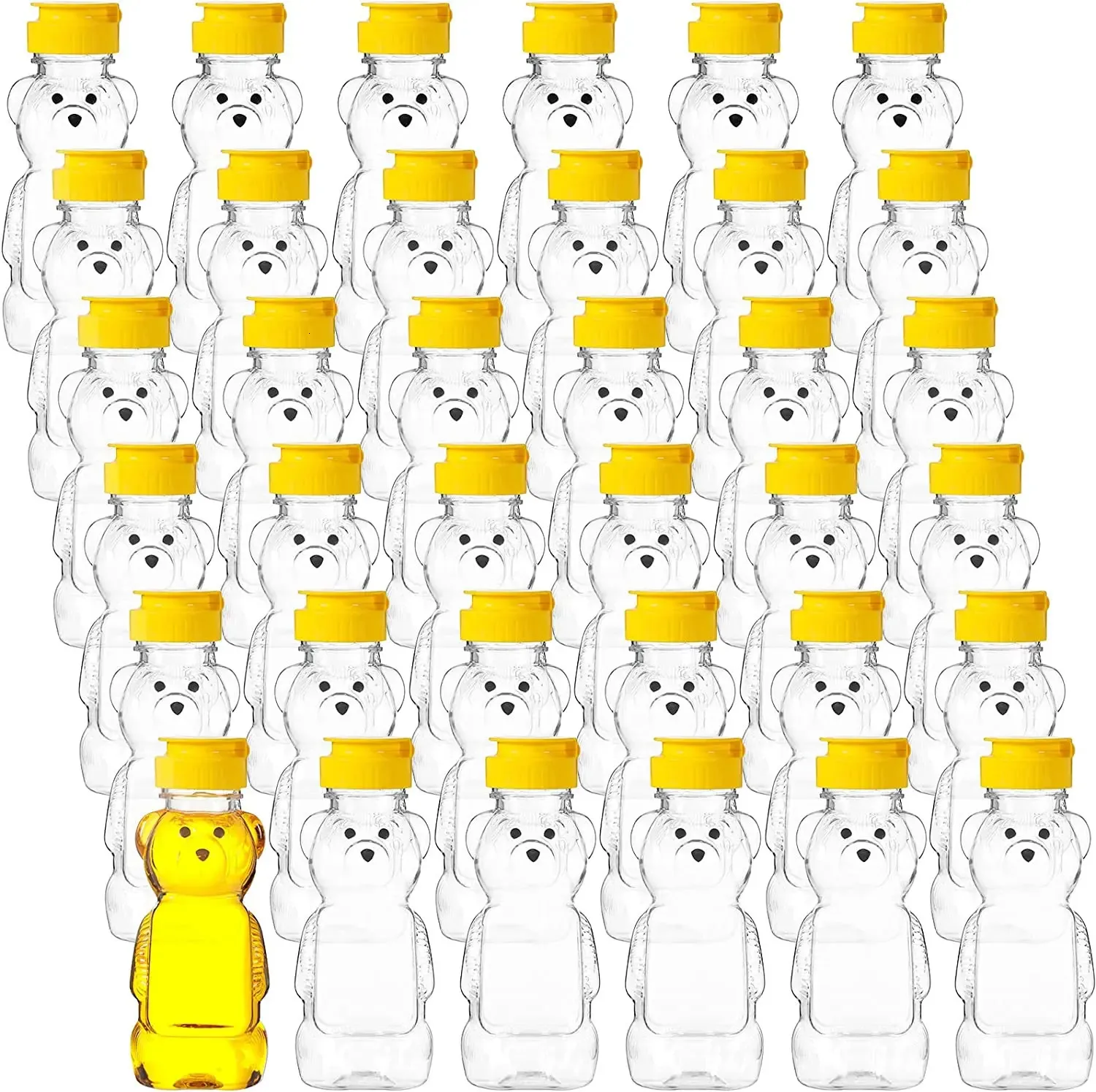 20Pcs Plastic Bear Honey Bottles Jars Clear Honey Containers Dispenser Squeeze Bottle Juice Bottle with Leak Proof Flip-Top Caps 240113