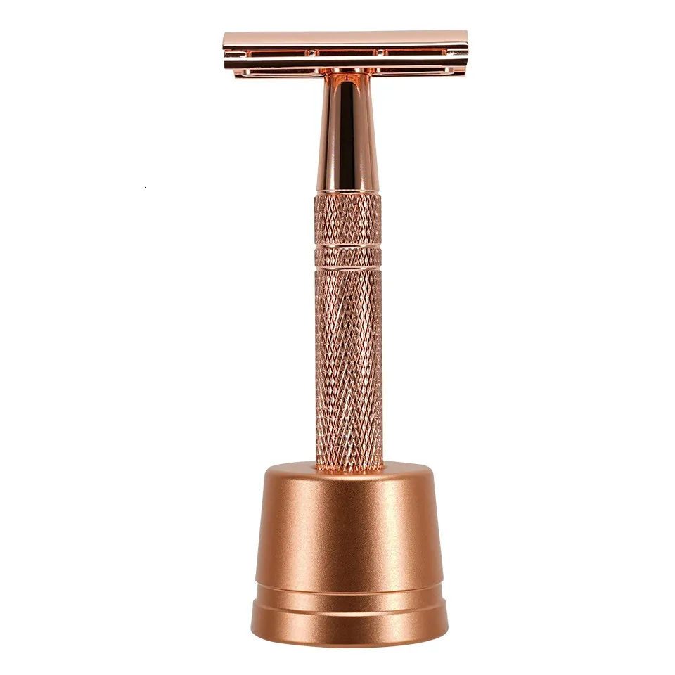 Rose Gold Razor Classic Double Edge Safety för män Rakning av kvinnors hårborttagning 10 Blad Manual Shaver Female 240112