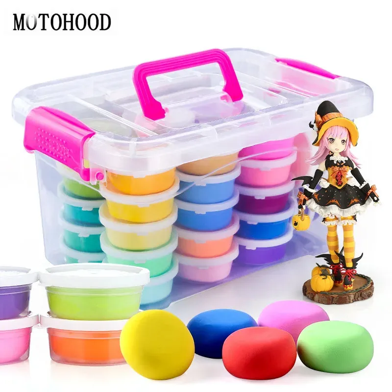 Motohood 36 cores diy luz argila inteligente plasticina e ferramentas kit conjuntos de modelagem polímero lodo brinquedo para crianças presente 240112