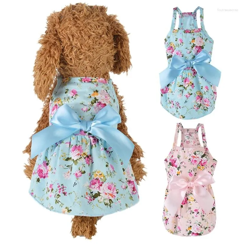 Ropa para perros Vestido de verano Impresión Tullle Ropa para mascotas para fiesta pequeña Cumpleaños Boda Bowknot Disfraz de cachorro