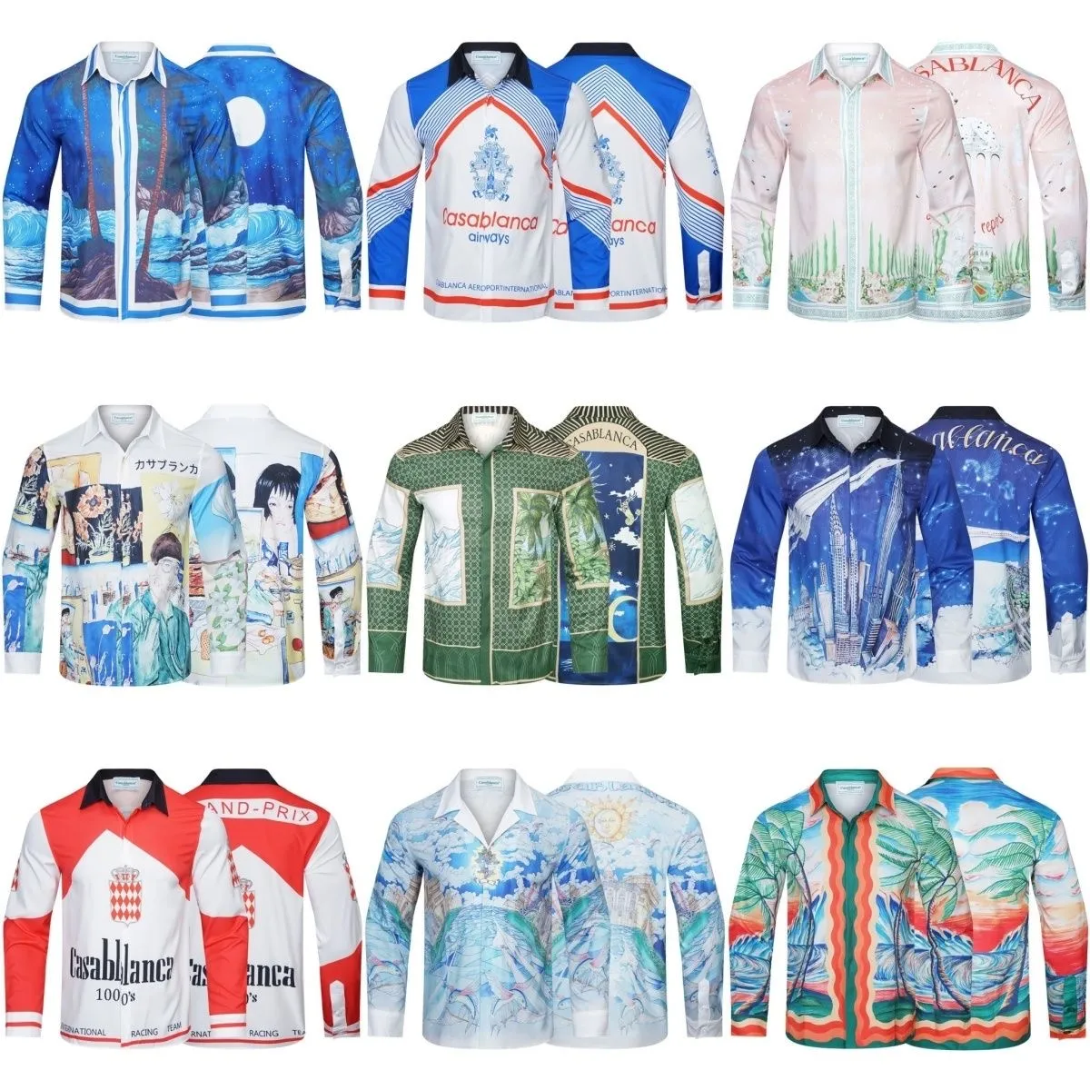 casablanc Camisas casuales Camisas de diseñador Masao San estampado camisa casual para hombre camisa casablacnca de seda suelta para mujer camiseta de manga larga de lujo camisetas de alta calidad