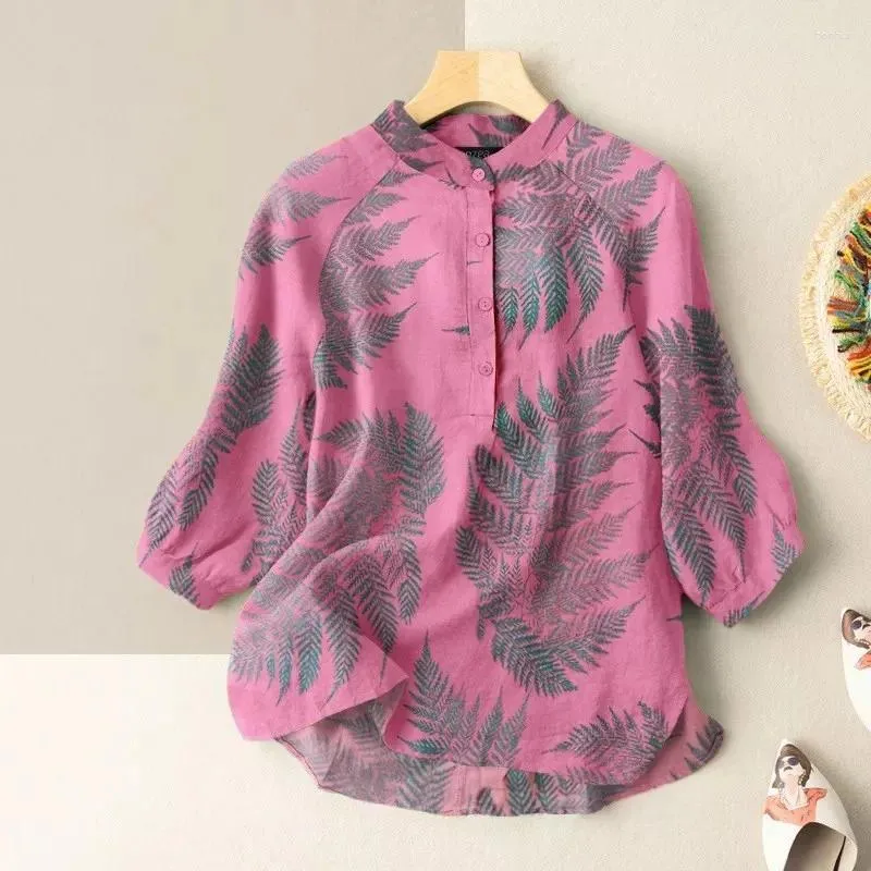 Blusas femininas camisa comute leaf print camisas chiffon-tops clássico de alta qualidade respirável all-match workwear férias casual