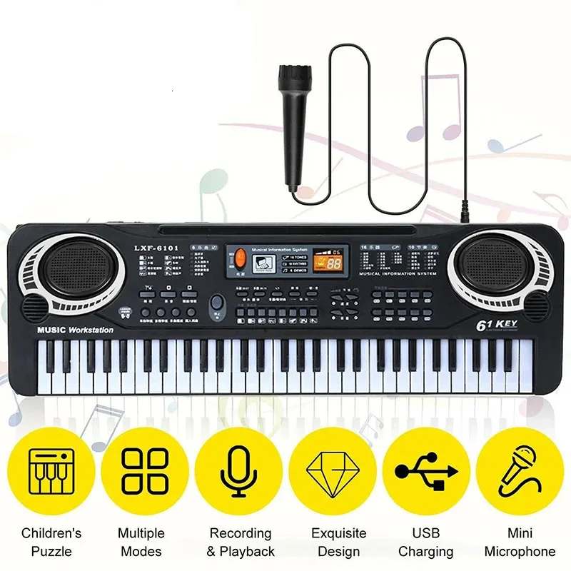 61 Keys Kids Electronic Keyboard Piano med Microphone Musical Instrument USB Digital Electric Organ Gifts Toys for Children 240112