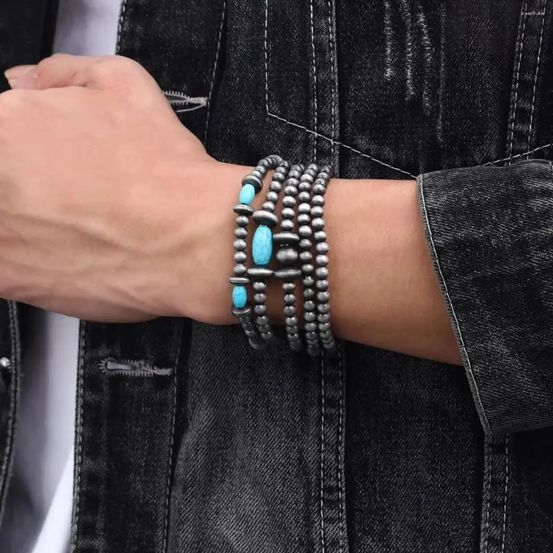 Charm Bracelets Sindlan 5pcs 남성용 서부 빈티지 진주 단순 기하학적 세트 멋진 기하학적 세트 패션 보석류 펄레