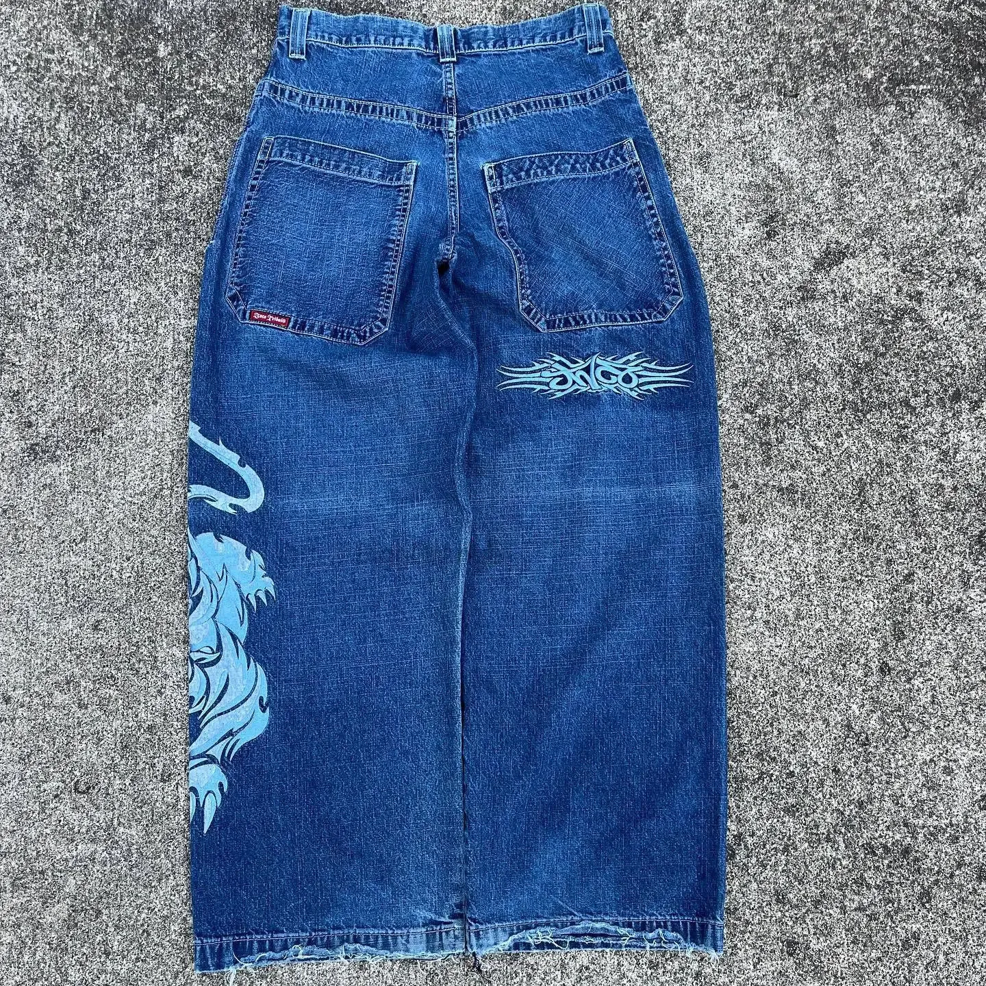 JNCO Jeans Y2K Harajuku Hip Hop Tigre Graphique Gothique Rétro Bleu Baggy Denim Pantalon Hommes Femmes Taille Haute Pantalon Large 240113