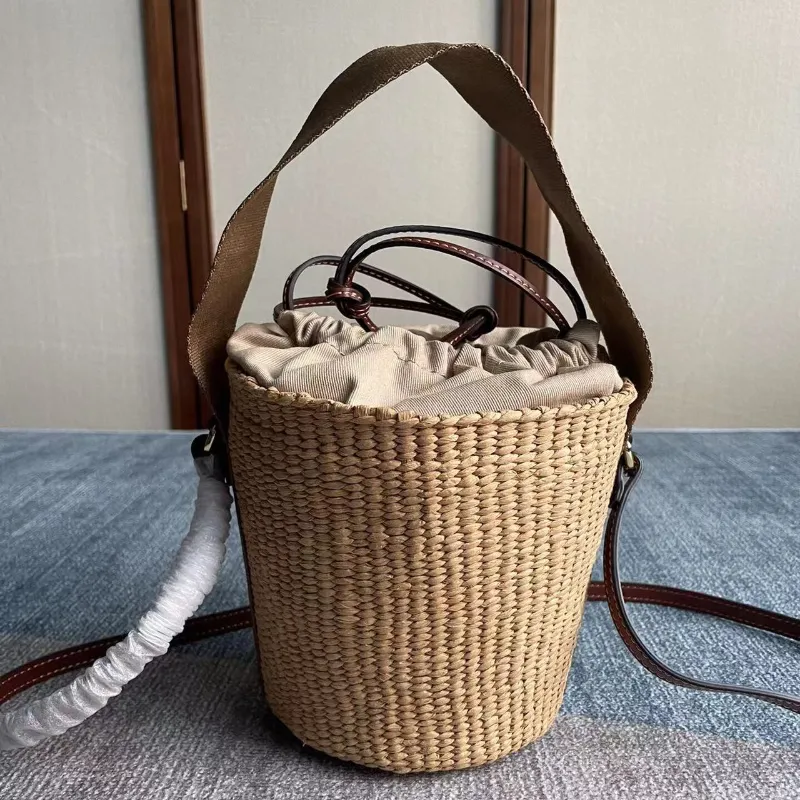 Sacs de créateurs pour femmes, sac tissé en rotin, petit panier seau en bois avec bracelet en cuir