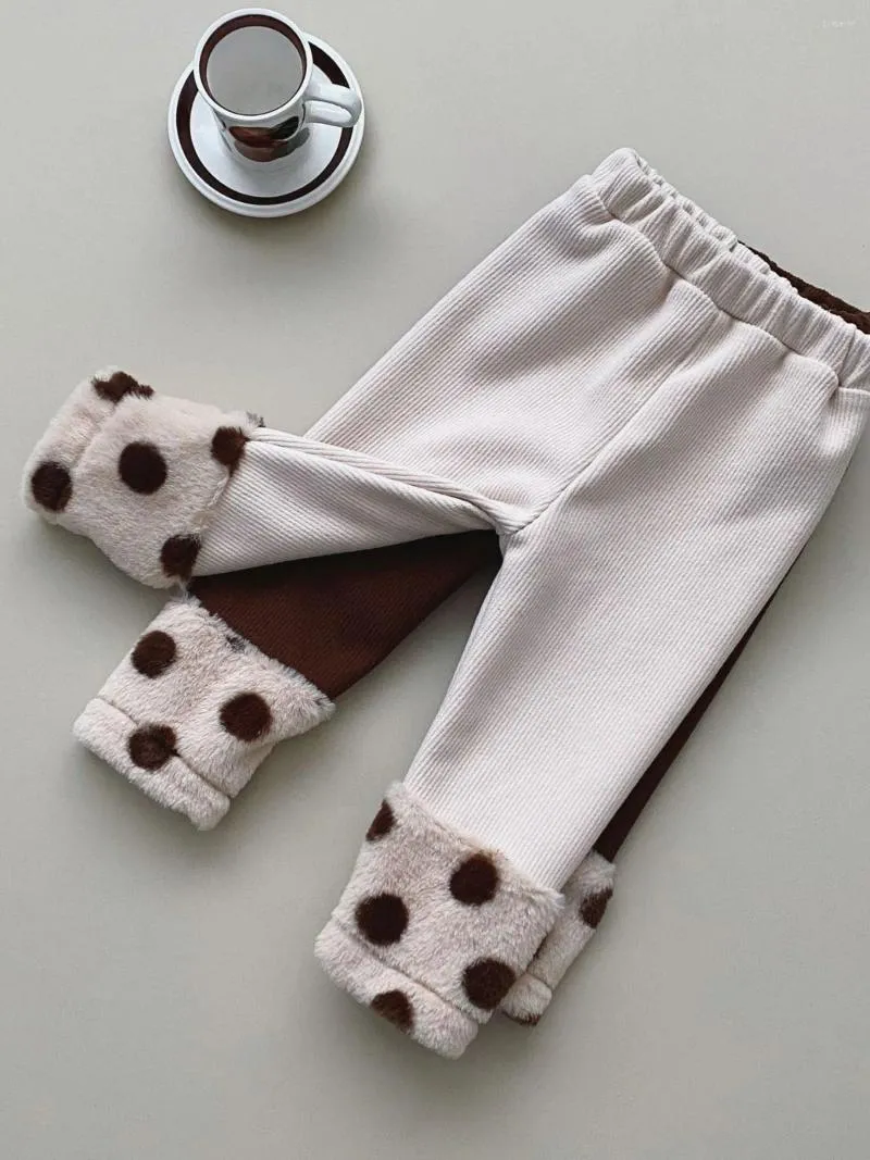 Hosen Winter Baby Mädchen Fleece Leggings Baumwolle Infant Warme Kleidung Plus Samt Dicke Casual Hosen Kinder Dot Splice