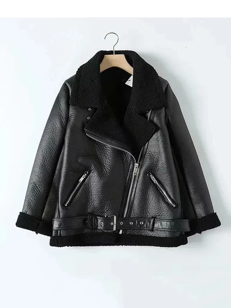 TRAF Winter Coats Women Thickness Faux Leather Fur Sheepskin Female Jacket Outwear Casaco Feminino 240112