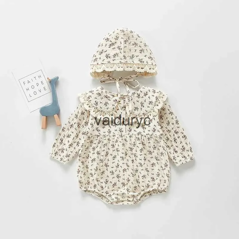 Rompers Roupas de bebê Criança meninas Meninas Bodysuits Big Collar Baby Girl Floral Suit Floral Infant One Piece H240508