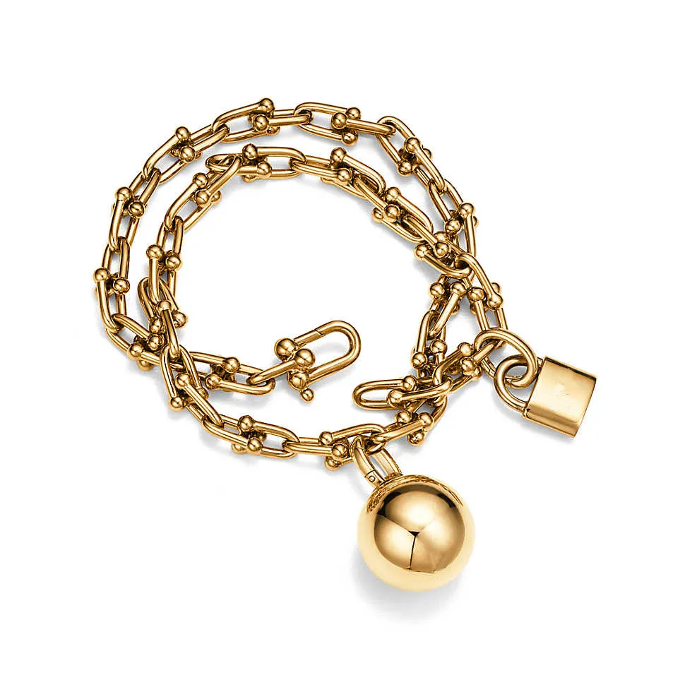 Hochwertiges Gold für Frauen 2 Schicht Armbänder Halskette 2-in-1 plattiert U-Form Lock Ball Designer Schmuckarmband Homme Valentinstag Geschenk