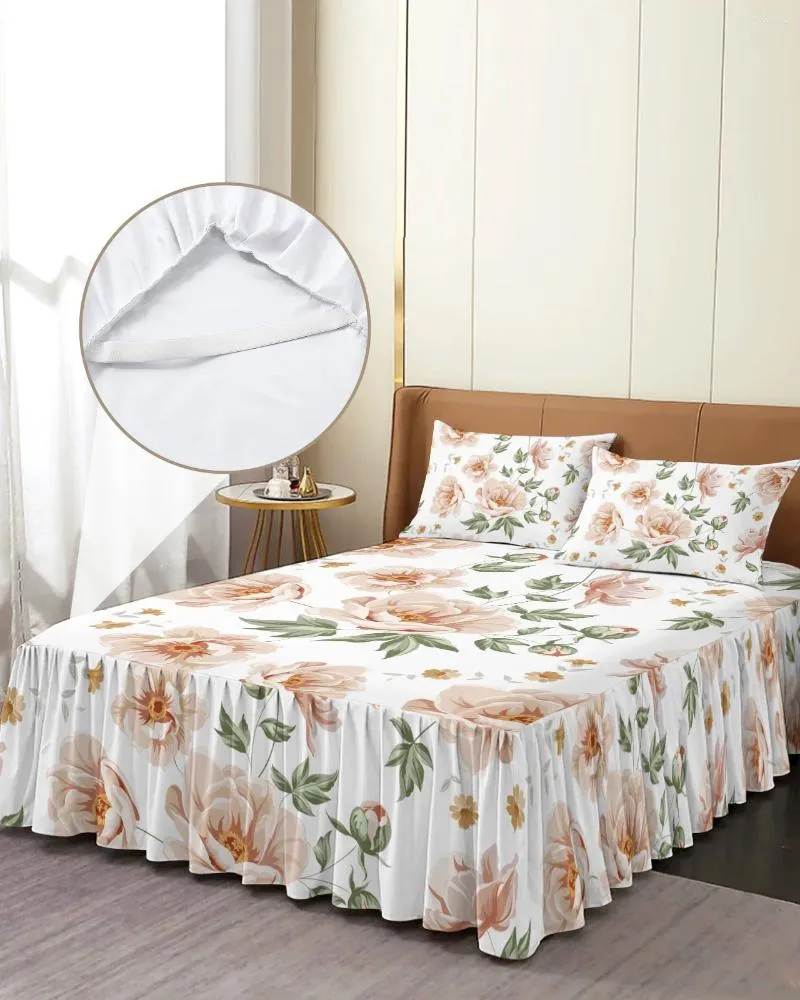 Jupe de lit plante fleur, couvre-lit élastique avec taies d'oreiller, housse de protection de matelas, ensemble de literie, drap