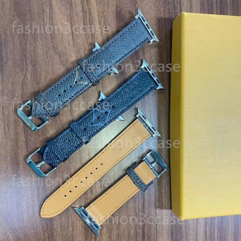 Mode L Flower Designer Straps Watchbands for Apple Watch Band 41 42 40 44 49 45 MM Watch 7 6 Bands Pu Leather Strap Armband Letter Printed Watchband