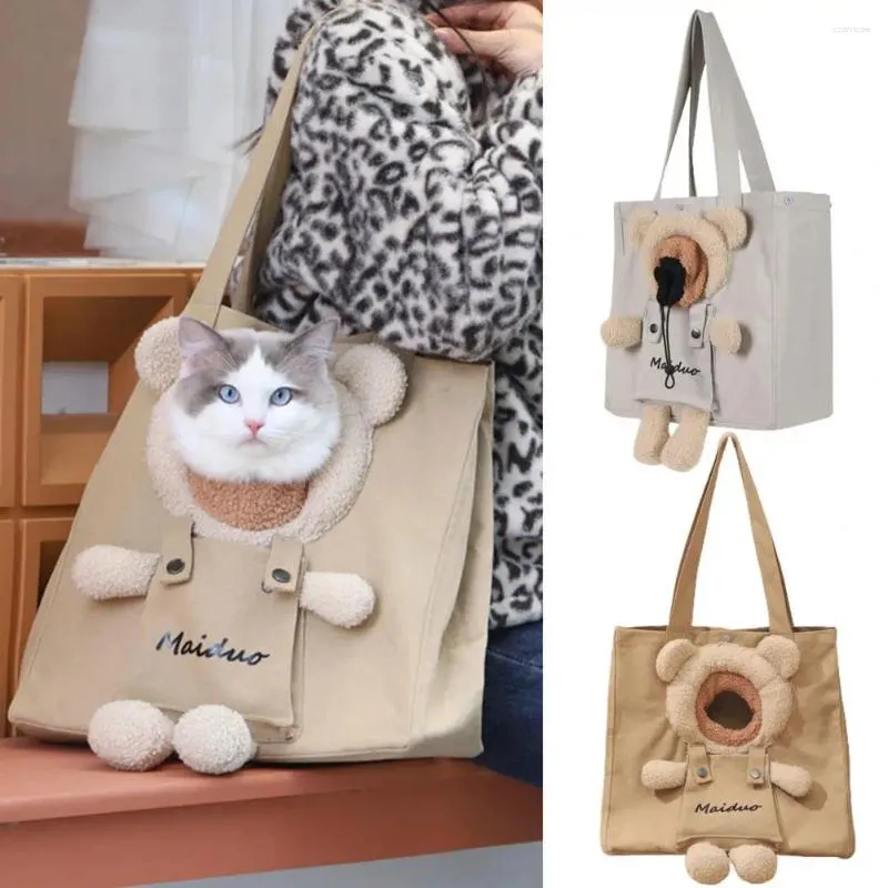 Kattbärare mode hundbärare stor kapacitet bärbar bärande väska tecknad björndekor husdjur