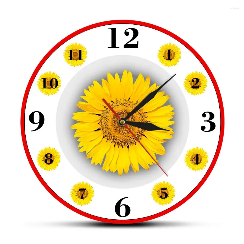 Wanduhren, Sonnenblumen-Heimdekoration, moderne Uhr, einfaches Leben, inspirierende Kunst, hängende Uhr, floral, rund für Wohnzimmer