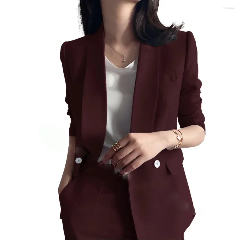 Calças femininas de duas peças terno negócios 2 peças duplo breasted formal jaqueta escritório senhoras blazer moda design trabalho wear