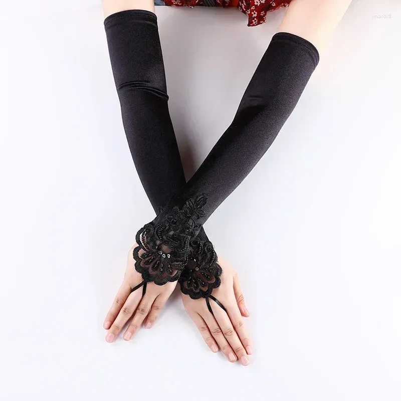 Cycling Gloves Elastic Arm Sleeve Women Driving Sunscreen Long Fingerless Lace DIY Mittens Covered Sexy Sun Protection