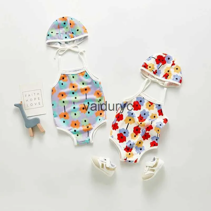 One-Pieces Summer Baby Girl Swimwear Cute Flower Swimsuit with Hat Girls Swimwear for Kids H240508