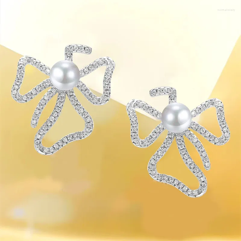 Stud Earrings SpringLady Fine Jewelry 925 Sterling Silver Pearl Created Moissanite For Women Anniversary Wedding Gifts