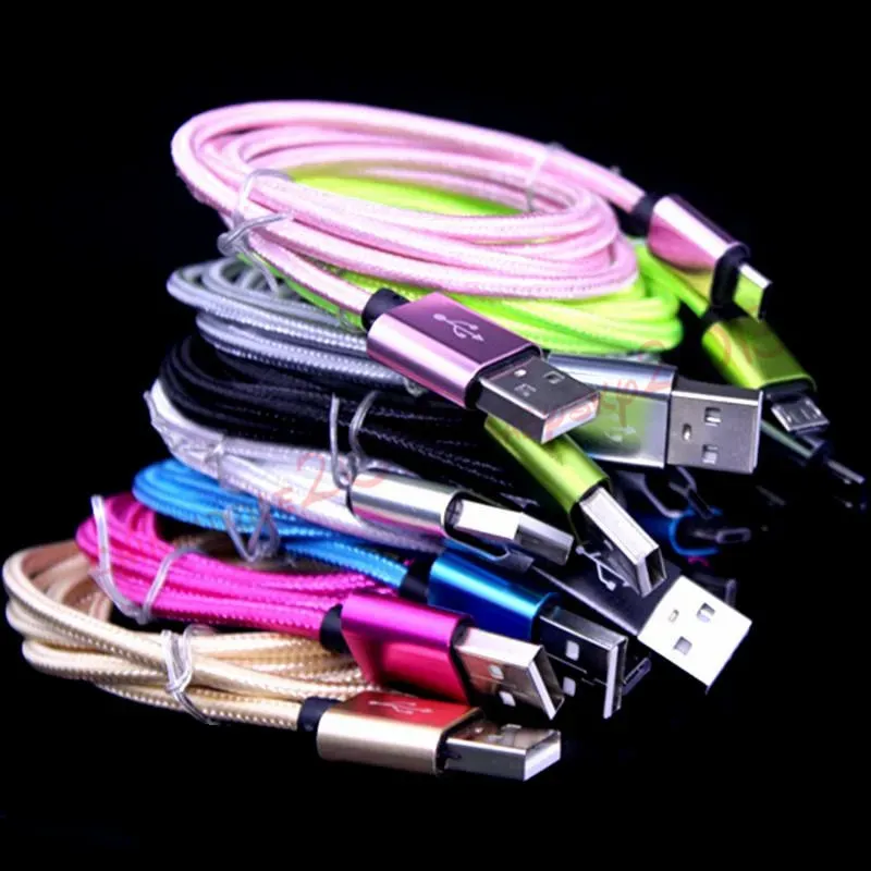 1m 2m  Alloy Fabric Braided cable Type c Micro usb data  cables for samsung s4 s6 s7 htc android phone