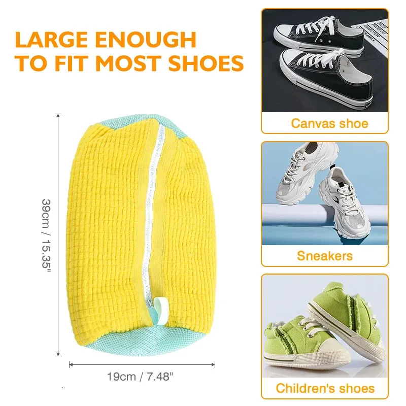 Lot De 2 Sacs De Lavage Pour Chaussures - Nettoyage Machine 360° - Microfibre Chenille - Cordon De Serrage - Toutes Machines
