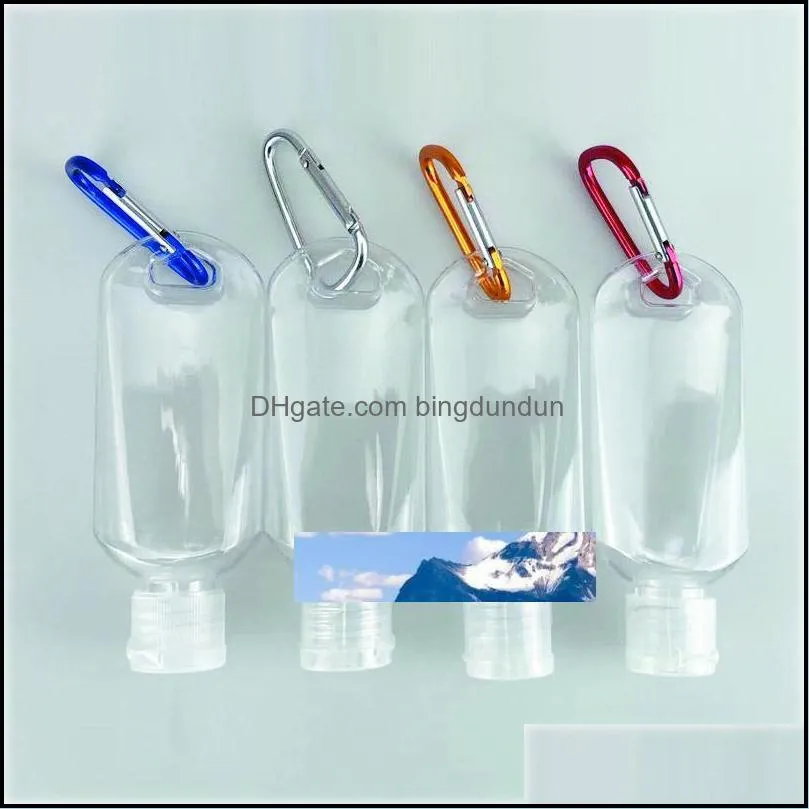 Verpakkingsflessen 50 ml Petg lege alcohol hervulbare fles met sleutelhangerhaak Doorzichtig plastic handdesinfecterend middel voor reizen Drop Delivery Off Othig