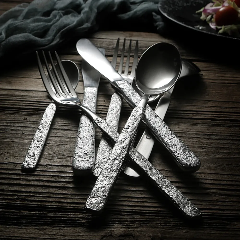 304 stainless Dinnerware Set 24 Pieces Cutlery Set Steel Western Tableware Classic Dinner Set Knife Fork Restaurant Dining 240113