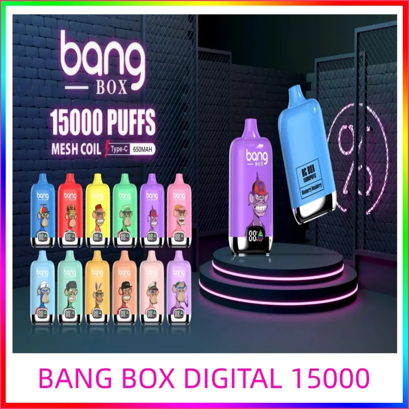 BANG BOX 15000 DIGITAL Сетчатая катушка Электронная жидкость 25 мл Аккумулятор 650 мАч Перезаряжаемый индикатор питания типа C Bang King 15000 Bang 15000 crazvapes BANG DIGITAL