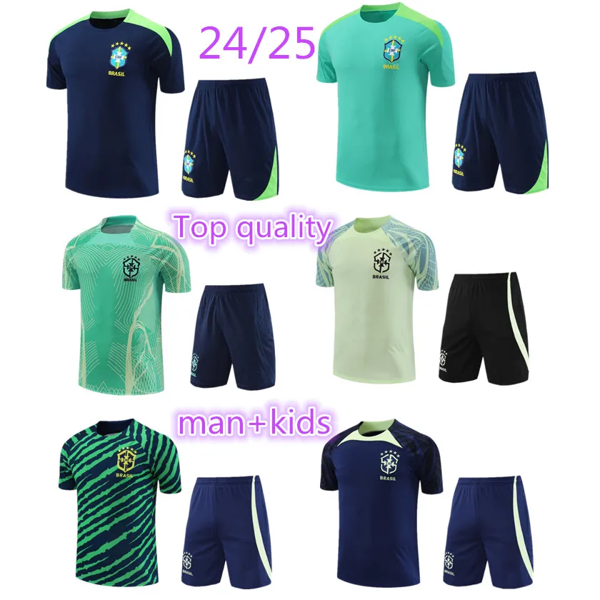 24 25 Brasilien Kort ärm Tracksuit Sportwear Men Training Suit Soccer Jersey Kit Uniform 2024 2025 G.Jesus Coutinho Brasil ärmlös Väst vuxen Kids fotbollsuppsättningar