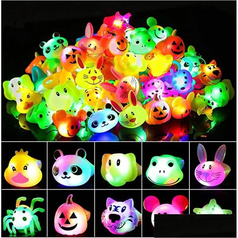 Andra festliga festförsörjningar 3D Halloween Light Up Ring Toys Cartoon Finger Glowing Fun for Kids Adts Party Event Favors Drop Delive Dhtdt