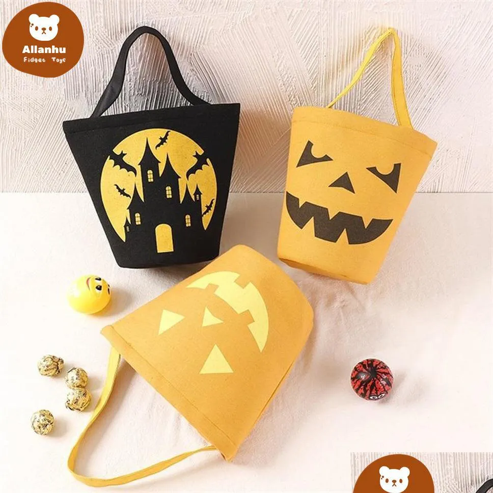 Us Stock Halloween Canvas Bucket Bags Cartoon Pumpkin Vampire Ghost Witch Kids Handbags Candy Gift 591Y Drop Delivery Dhzbs