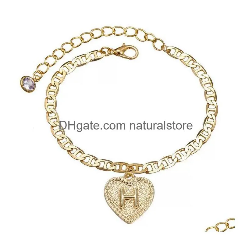 Anklets 26 English Initial Heart Anklets Chain Crystal Gold Charm Foot Letters Summber Beach Anklet Women Fashion Jewelry Chains Drop Dhacu