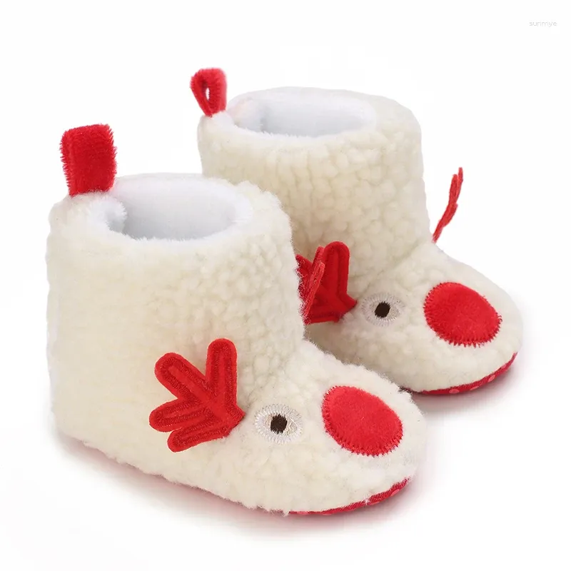 Boots Christmas Born Baby Fleece Booties Slippers Soft Anti-Slip First Walkers Deer Winter Warm Thicken Crib Shoes Snow