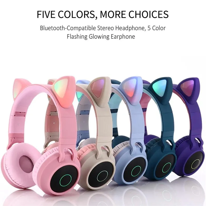 Auricolari gravi cuffie per le cuffie per gatti a cuffia wireless bluetoothcomptibili con auricolari luminosi per bambini regali figlie ragazze