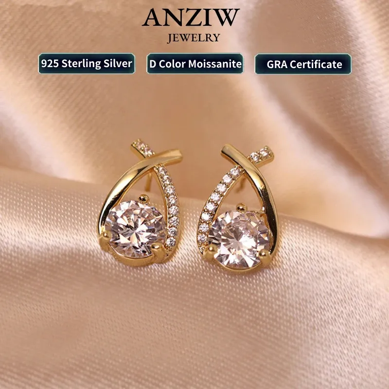 Anziw Real 925 Silver Stud Earrings 05CT Drop Fishtail Cross Piercing Earing Korean Trendy Womens Jewelry 240112