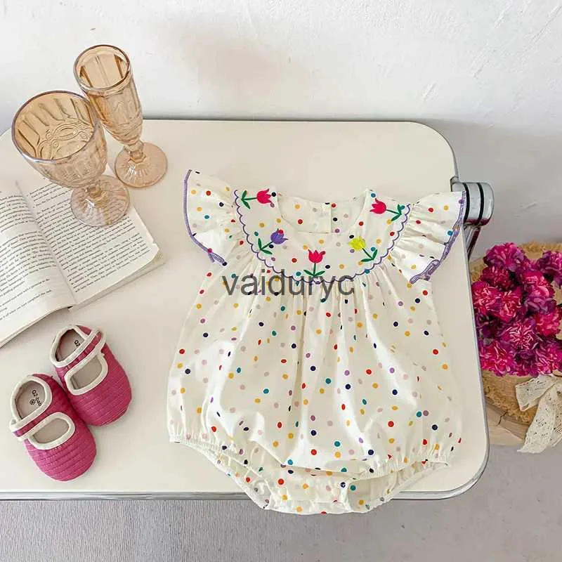 Rompers Nuovo Summer Body Body Infant Sweet Flow Color Dots Toddler One Piece H240429