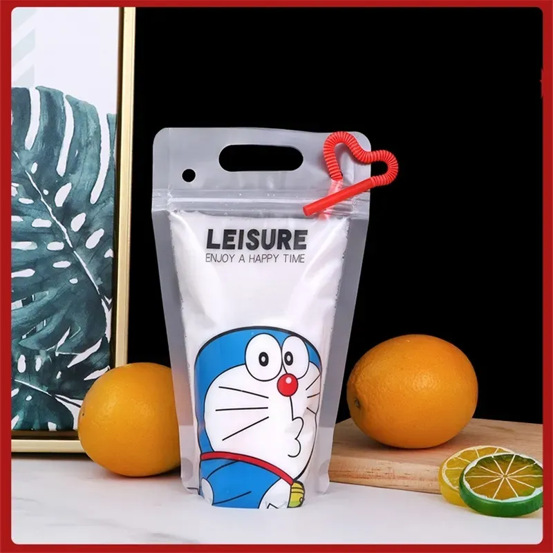 17oz Drink Pouches Bags frosted & cleared Zipper Stand-up Plastic Drinking Bag holder Reclosable Heat-Proof with straw
