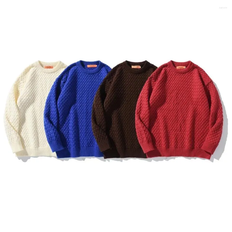 Męskie swetry covrlge vintage tekstura czysto kolor skręcony sweter jesienne sprężyna swobodne pary pullover top dzianiny mww426