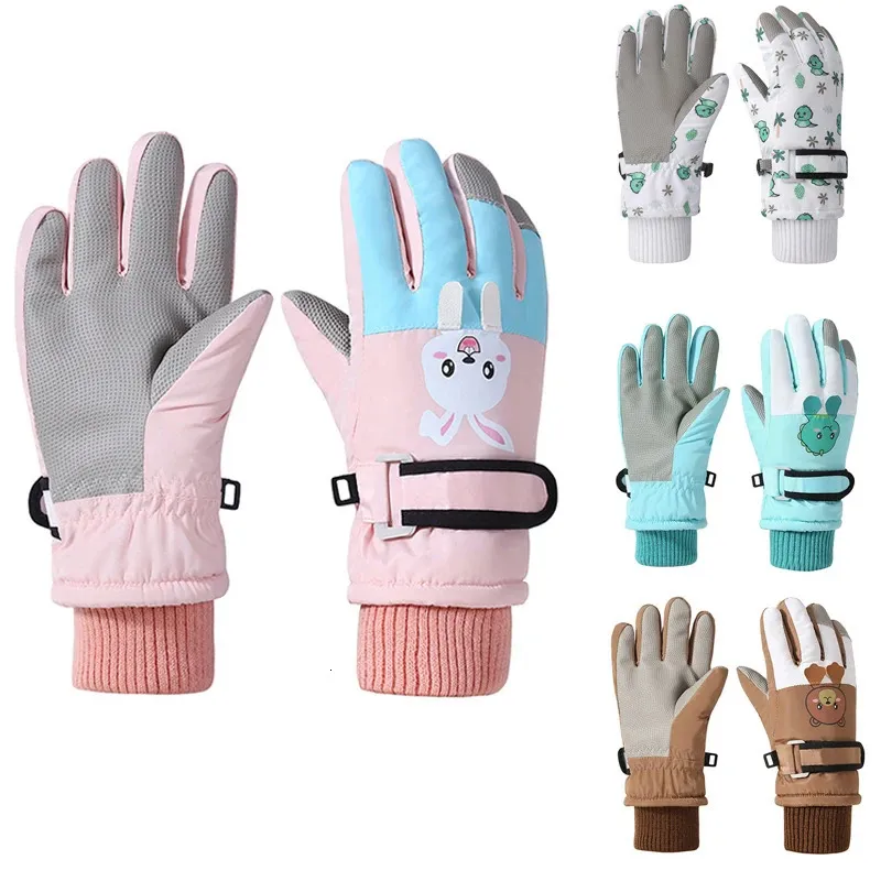 Gants d'hiver pour enfants, épais, chauds, à cinq doigts, antidérapants, coupe-vent, accessoires de neige pour garçons et filles de 4 à 12 ans, 240112