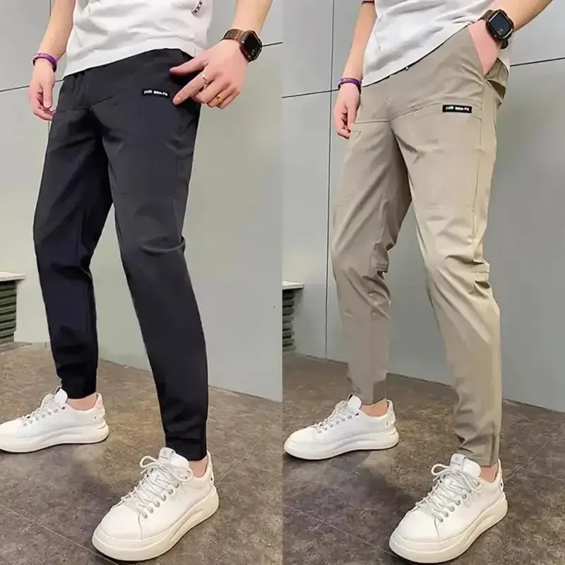 Pantaloni cargo skinny multitasche ad alta elasticità da uomo Pantaloni sportivi multitasche Tinta unita Pantaloni da jogging da lavoro casual all'aperto 240112